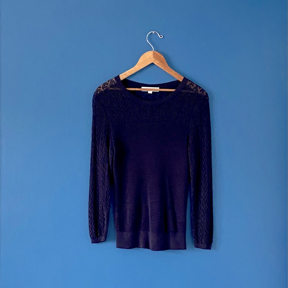 Loft Navy Lacy Crew Neck Sweater Size Small
